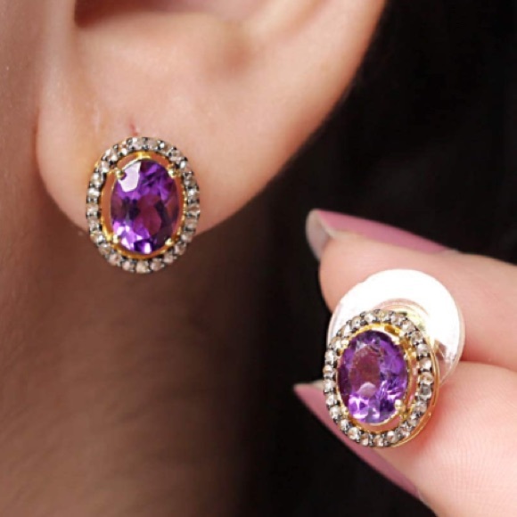1/2 cttw Chocolate Diamond Amethyst Earrings - Picture 11 of 11